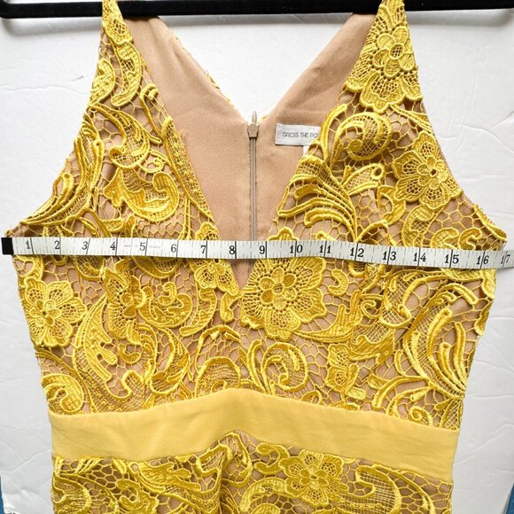 Dress the Population Ava Yellow Lace Mini Dress Large V-Neck Sleeveless Lined - Picture 13 of 15